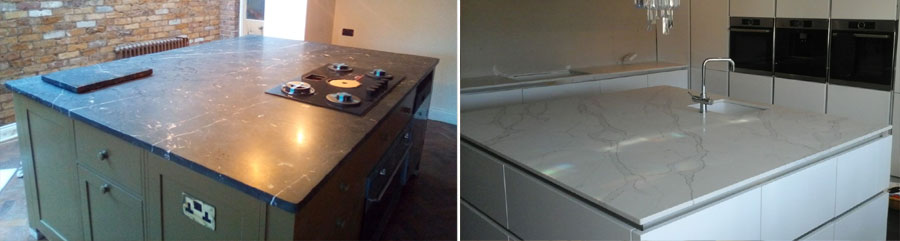 Quartz and limestone worktops 